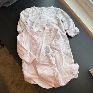 Janie and Jack Pink and White Floral Wrap Romper Set